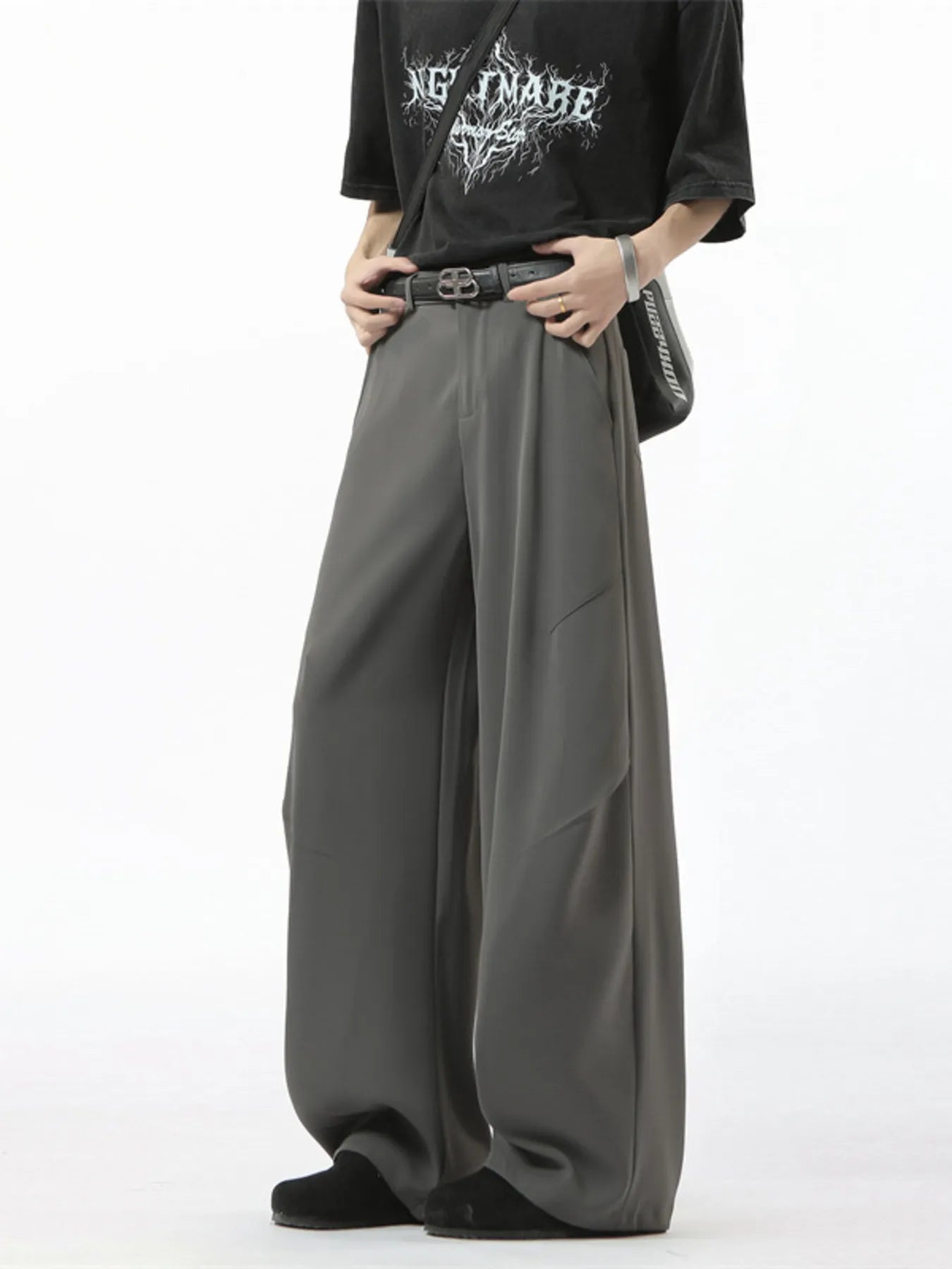 Men's Full Size Wide Leg Pants Plus Size Dark Gray Easy Apparels