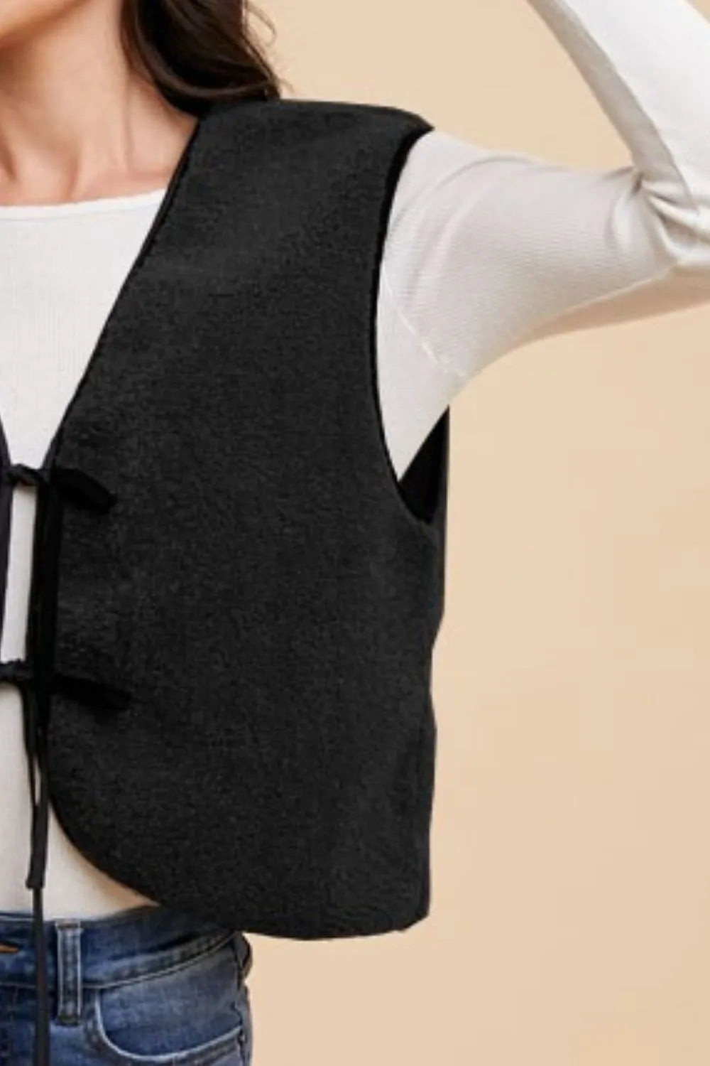 Annie Wear V-Neck Tie Detail Vest Coat Easy Apparels