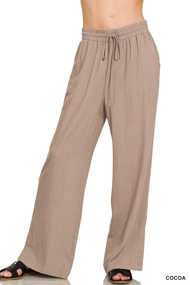 Zenana Linen Drawstring Pants COCOA Easy Apparels