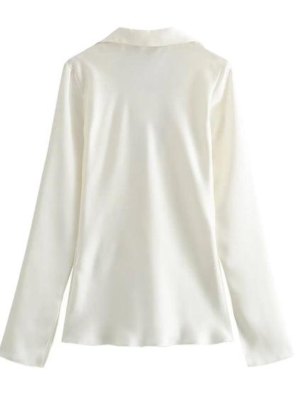Trendsi Satin Tie-Front Long Sleeve Shirt