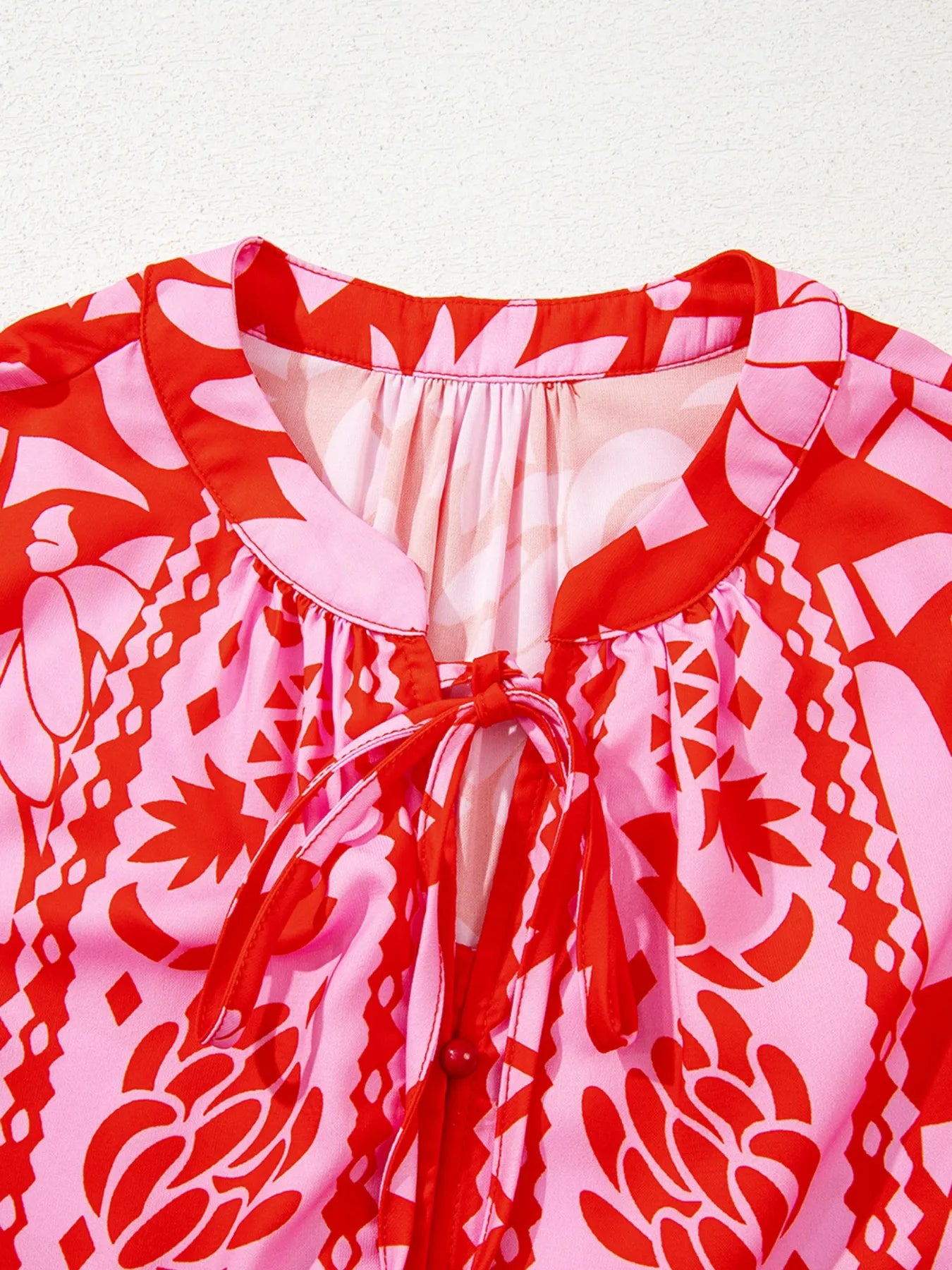 Trendsi Floral Print Tie-Neck Button Down Shirt