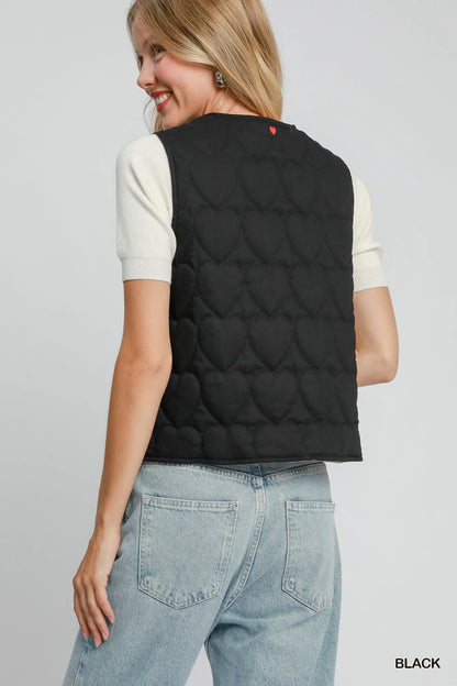 Umgee Heart Quilted Tie-Front Vest Easy Apparels