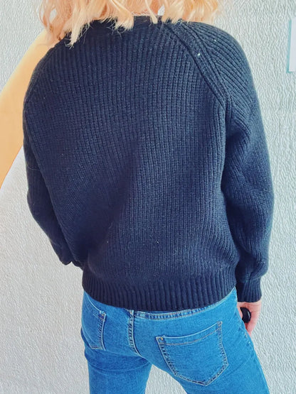 Cable-Knit V-Neck Button Down Long Sleeve Cardigan Easy Apparels
