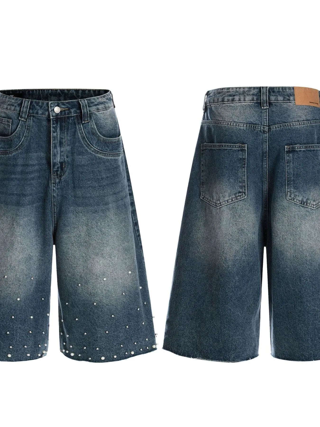 Men's Pearl Embellished Wide Leg Denim Shorts Easy Apparels