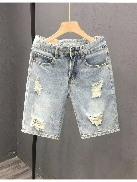 Men's Distressed Wash Denim Shorts Light Blue Easy Apparels