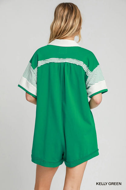 Umgee French Terry Collared Colorblock Romper Easy Apparels