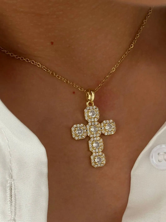 Stainless Steel Inlaid Zircon Cross Necklace Easy Apparels