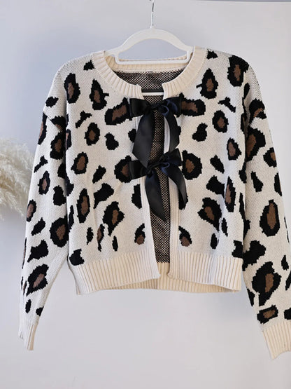 Leopard Tie Front Cardigan Easy Apparels