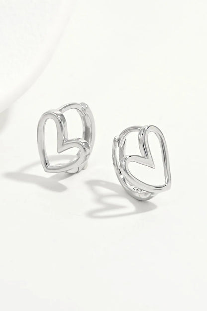 925 Sterling Silver Heart Shape Earrings Silver One Size Easy Apparels