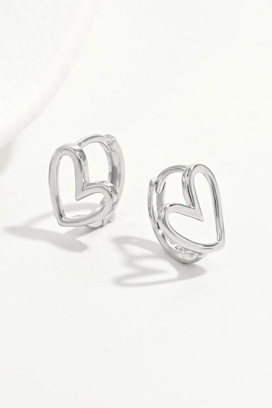 925 Sterling Silver Heart Shape Earrings Silver One Size Easy Apparels