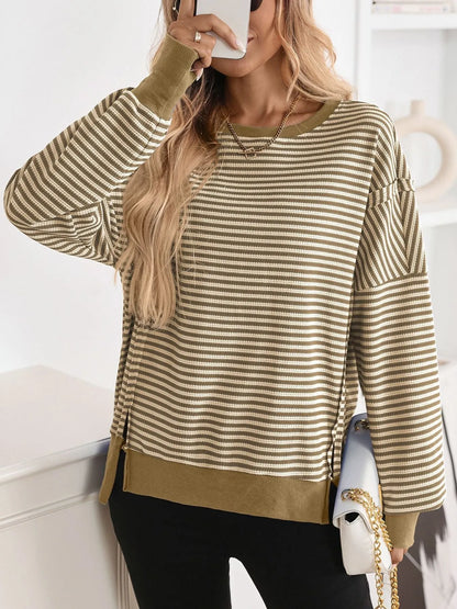 Trendsi Exposed Seam Striped Contrast Sweatshirt