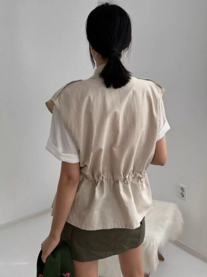 Drawstring Zip Up Vest Coat Easy Apparels