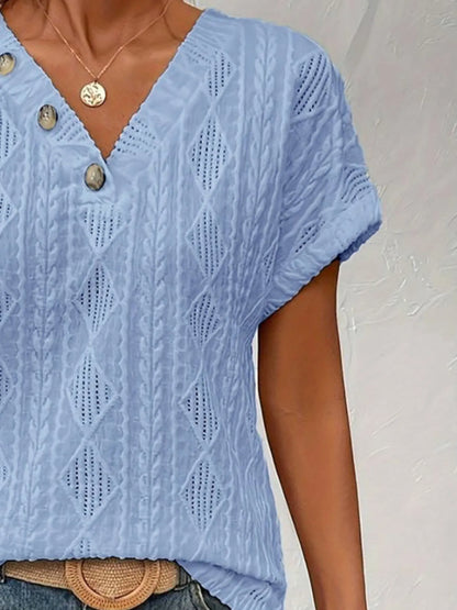 Trendsi Textured V-Neck Short Sleeve Top