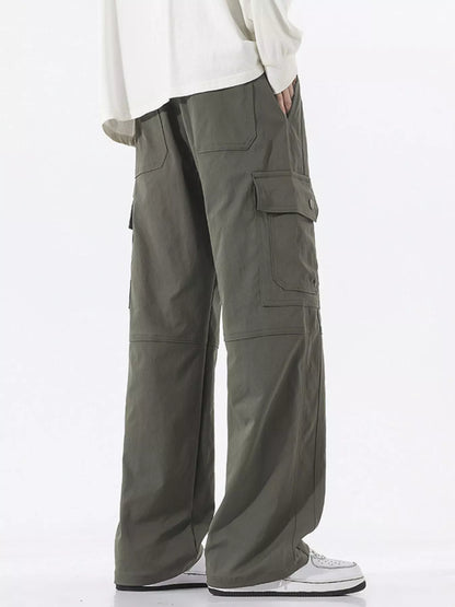Men's Full Size Drawstring Cargo Wide Leg Pants Plus Size Easy Apparels
