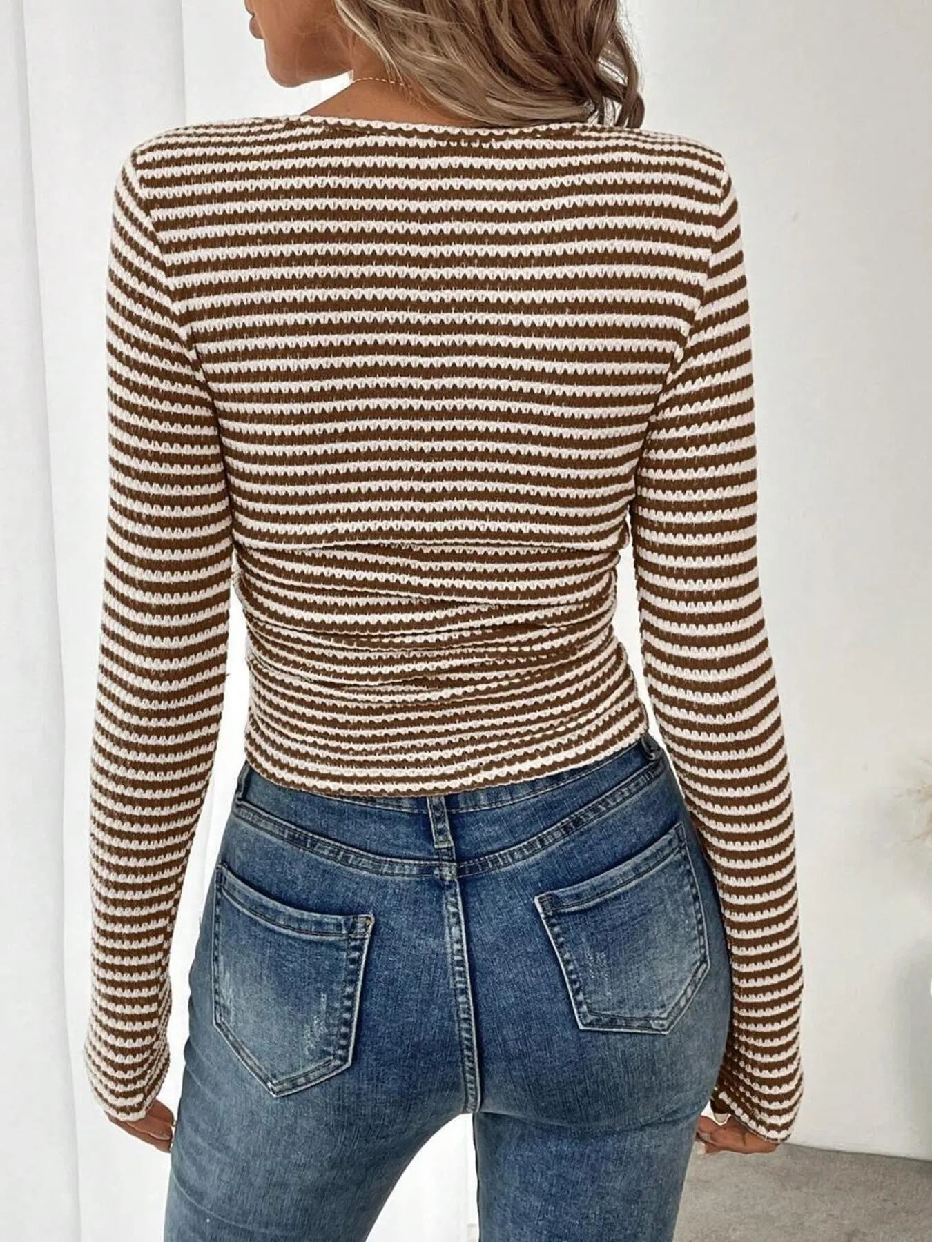 Trendsi Striped Square Neck Long Sleeve T-Shirt