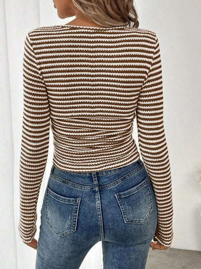 Trendsi Striped Square Neck Long Sleeve T-Shirt