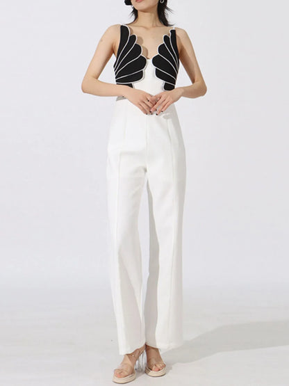 Contrast Sleeveless Wide-Leg Jumpsuit Easy Apparels