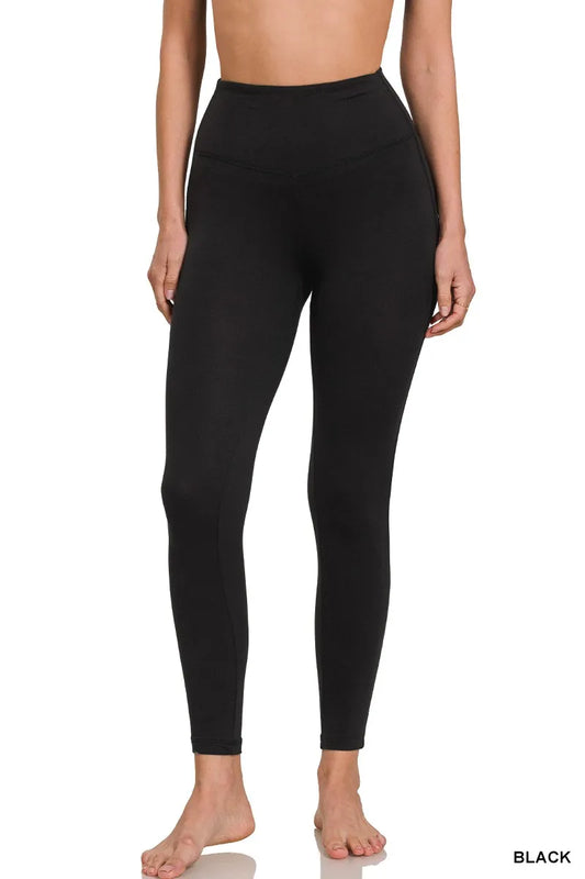 Zenana Brushed Microfiber Full Length Leggings Black Easy Apparels
