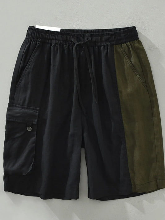 Men's Plus Size Color Block Cargo Shorts with Elastic Waistband Black Easy Apparels