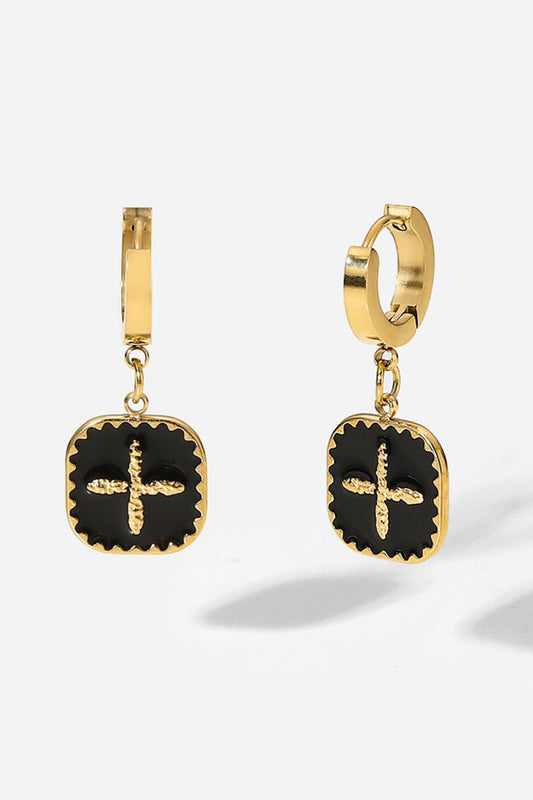 Plus Sign Square Shape Drop Earrings Black One Size Easy Apparels