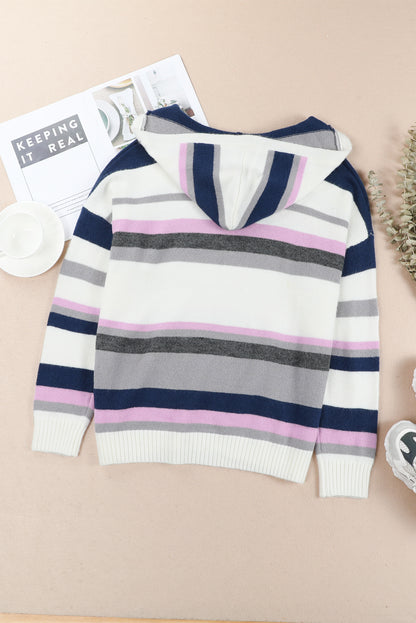 Plus Size Striped Long Sleeve Hooded Sweater Easy Apparels