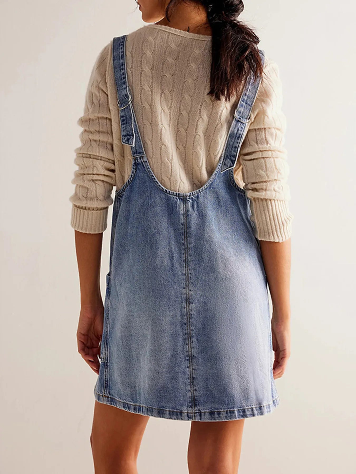 Oversized V-Neck Denim Tank Dress with Front Pockets Easy Apparels