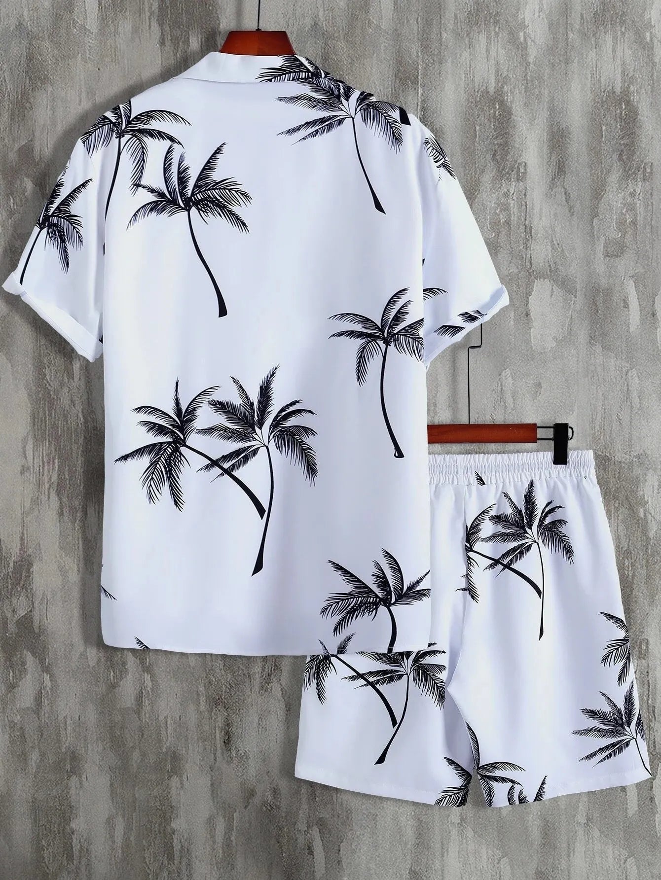 Men's Full Size Palm Print Button Up Shirt and Shorts Set Plus Size Easy Apparels