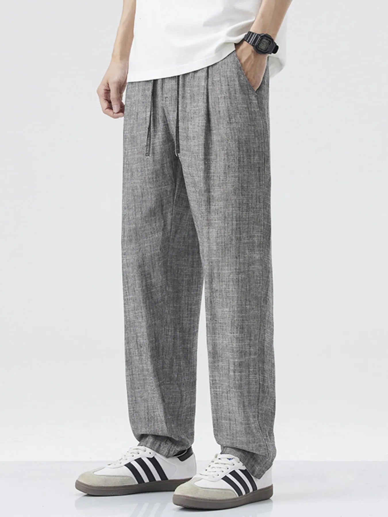Men's Relaxed Fit Drawstring Casual Pants Black Easy Apparels