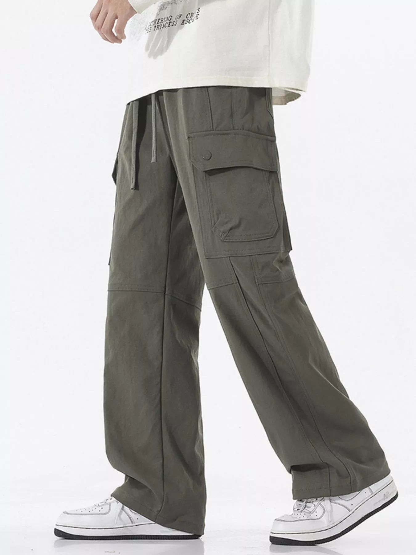 Men's Full Size Drawstring Cargo Wide Leg Pants Plus Size Easy Apparels