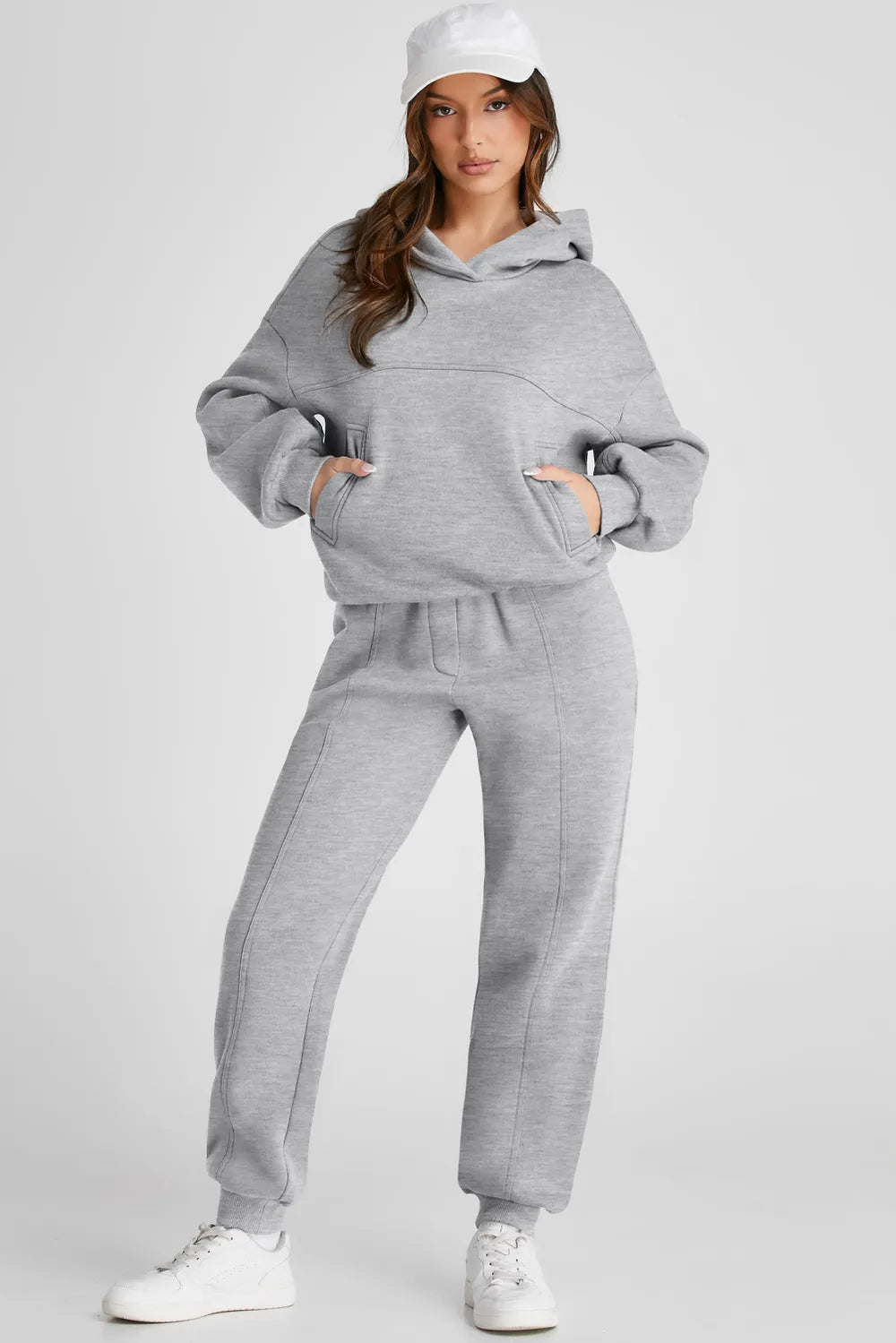 Dropped Shoulder Long Sleeve Hoodie and Pants Active Set Easy Apparels