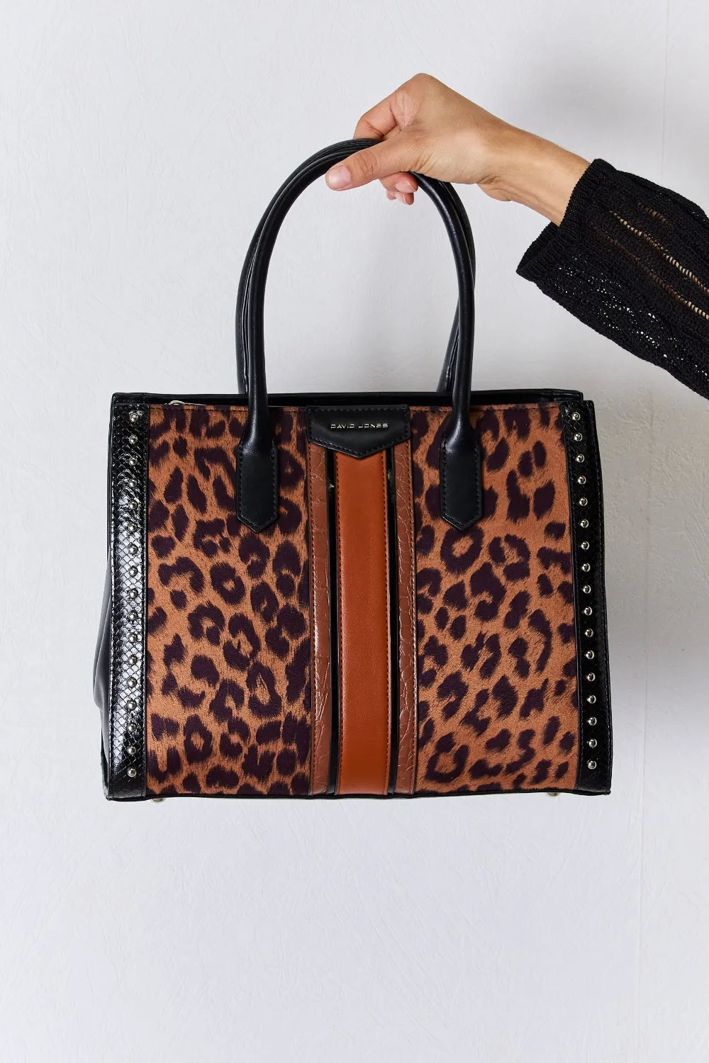 David Jones Leopard Contrast Rivet Handbag Easy Apparels