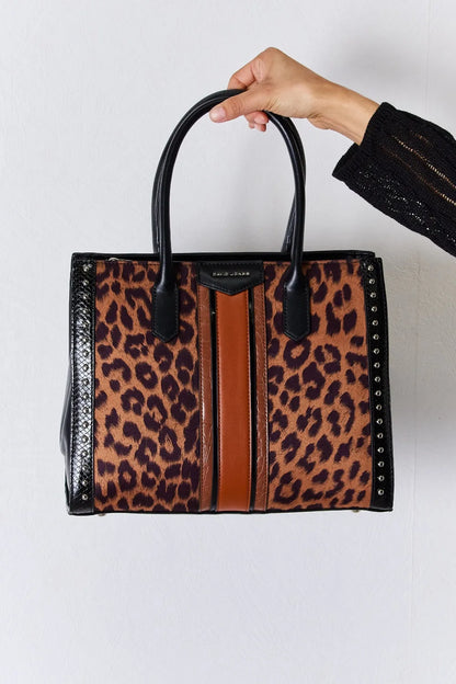 David Jones Leopard Contrast Rivet Handbag Easy Apparels
