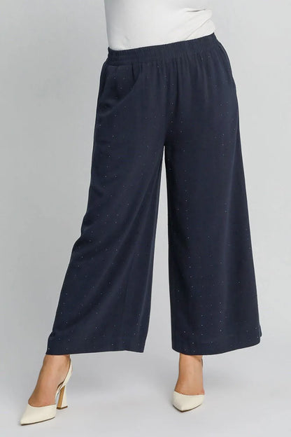 Umgee Full Size High Waisted Embellished Linen Pants Plus Size Easy Apparels