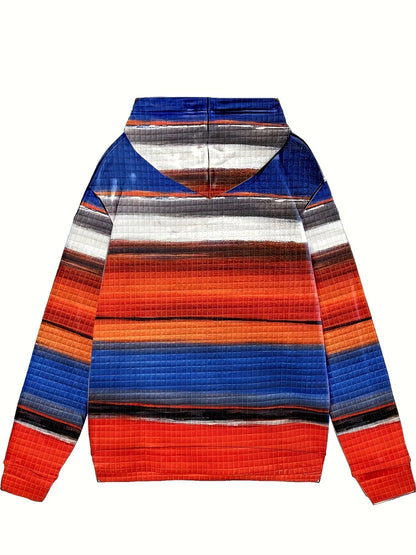 Trendsi Drawstring Striped Kangaroo Pocket Hoodie
