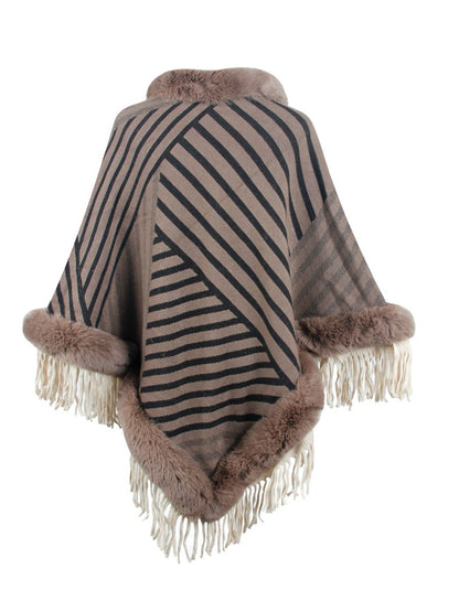 Striped Fringe Hem Poncho Easy Apparels