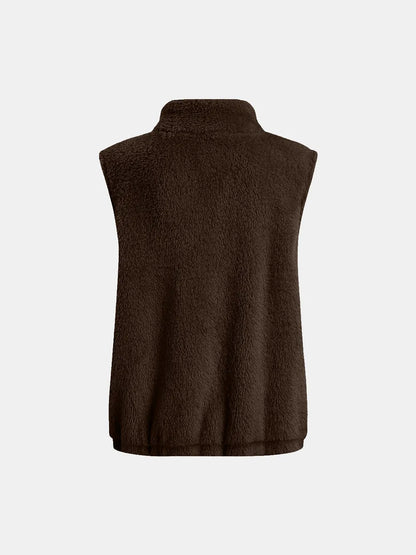 Full Size Fuzzy Zip Up Vest Coat with Pockets Easy Apparels