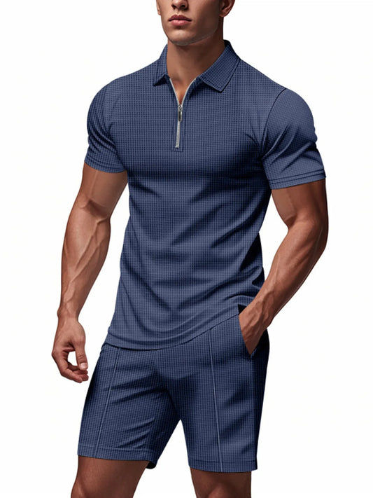 Men's Plus Size Quarter Zip Short Sleeve Top and Shorts Set Easy Apparels