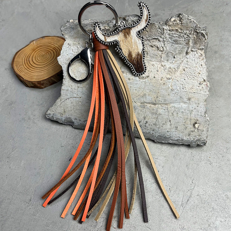 Bull Shape Fringe Key Chain Style D One Size Easy Apparels