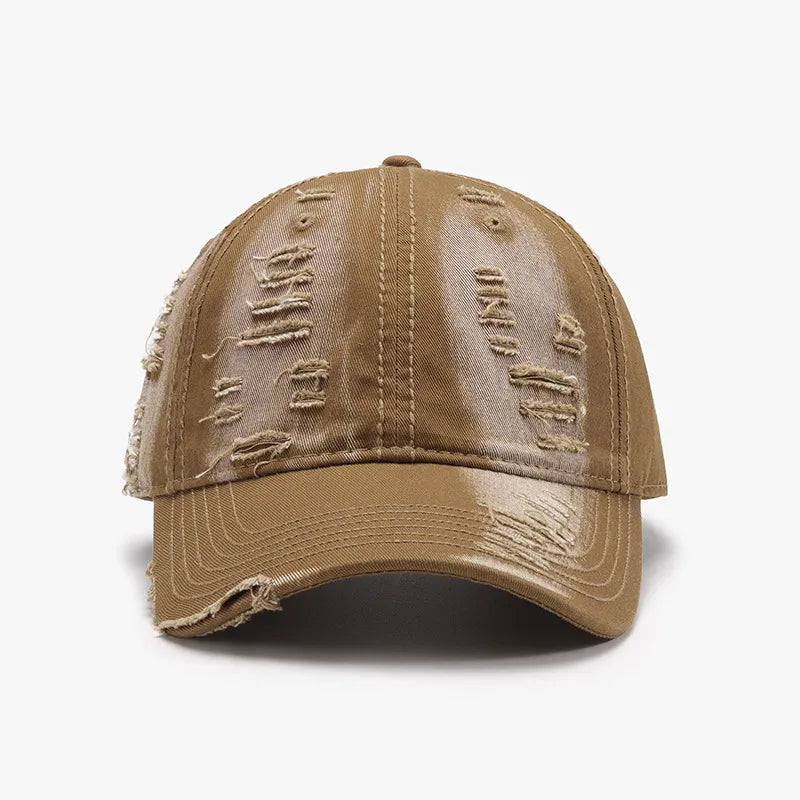 Distressed Adjustable Cotton Baseball Cap Camel One Size Easy Apparels