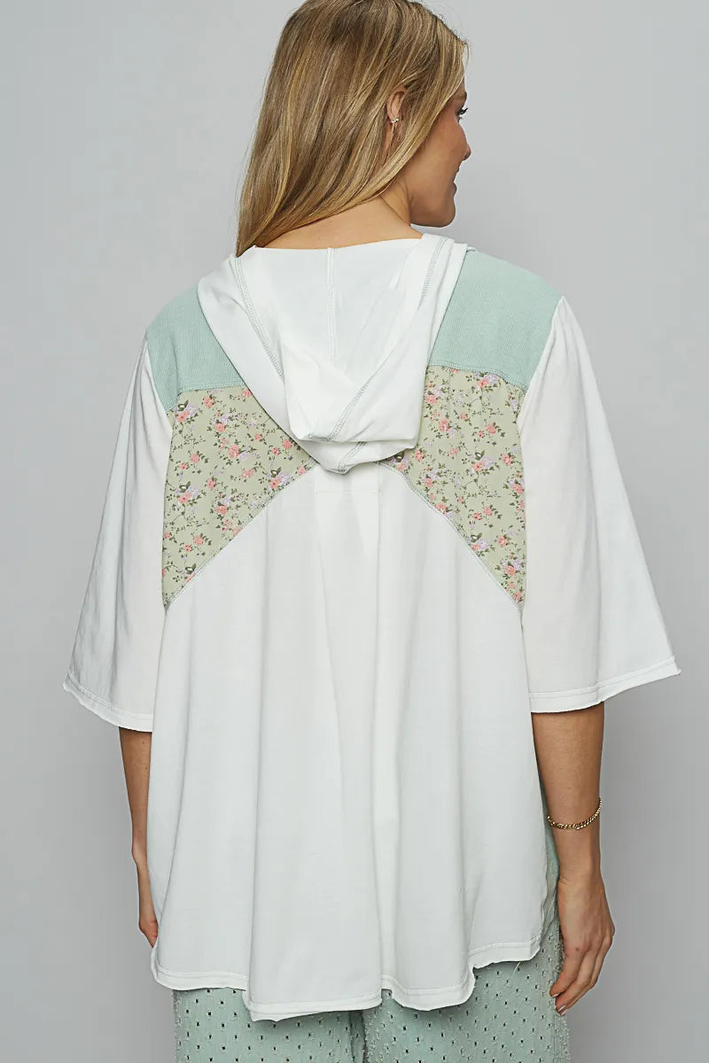 Trendsi POL Lace-Up Hooded T-Shirt with Paisley Panel Detail