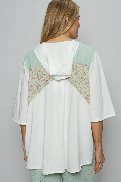 Trendsi POL Lace-Up Hooded T-Shirt with Paisley Panel Detail