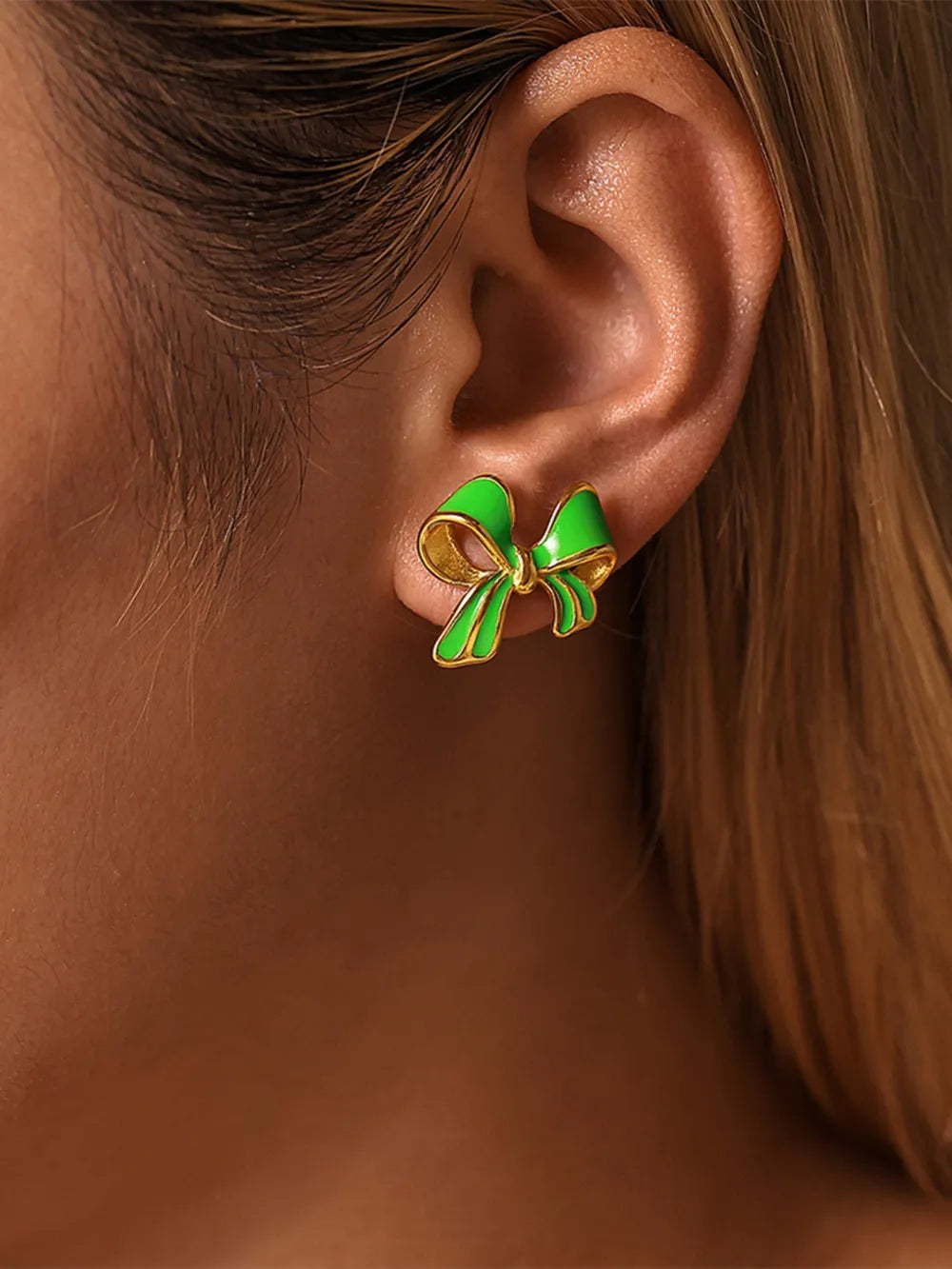 Stainless Steel Oil Drip Bow Stud Earrings Easy Apparels