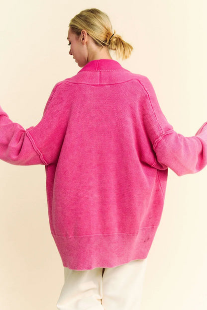Davi & Dani Shawl Collar Ribbed Detail Button Up Cardigan Easy Apparels