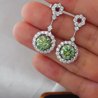 4 Carat Crystal Drop Dangle Earrings with Round Halo Design Gum Leaf One Size Easy Apparels