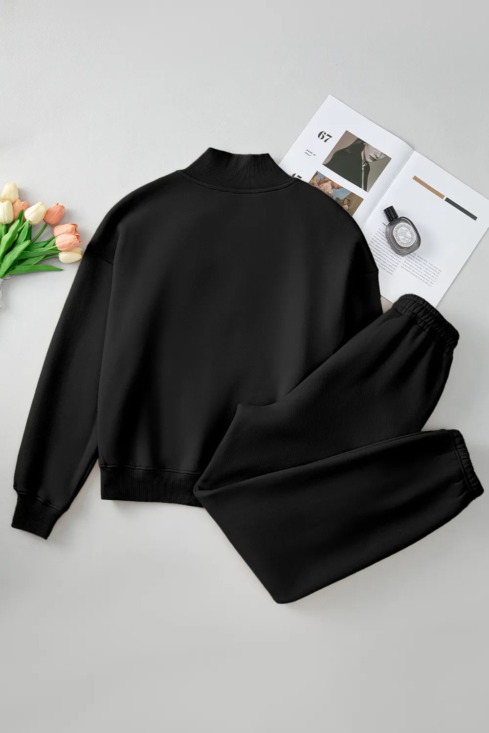 Quarter Zip Long Sleeve Top and Pants Set Easy Apparels