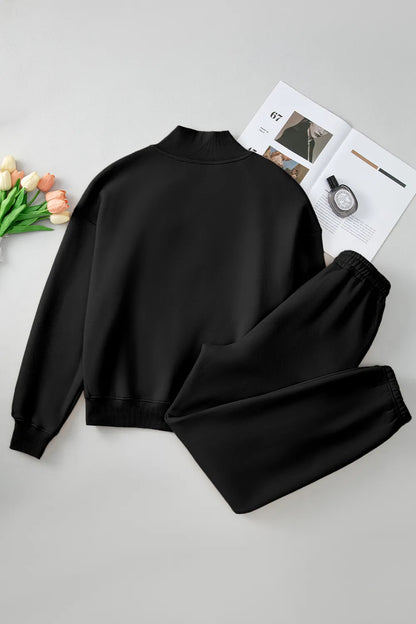 Quarter Zip Long Sleeve Top and Pants Set Easy Apparels