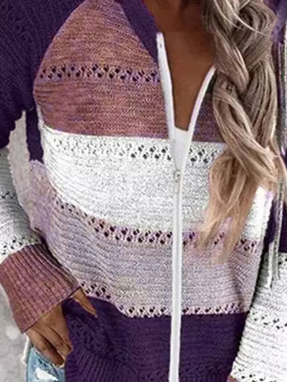 Color Block Drawstring Hooded Sweater Violet Easy Apparels