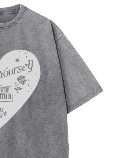 Trendsi Heart Round Neck Short Sleeve T-Shirt
