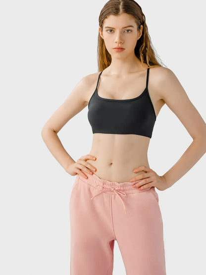 Millennia Crisscross Back Scoop Neck Active Cami with Detachable Chest Pads Easy Apparels
