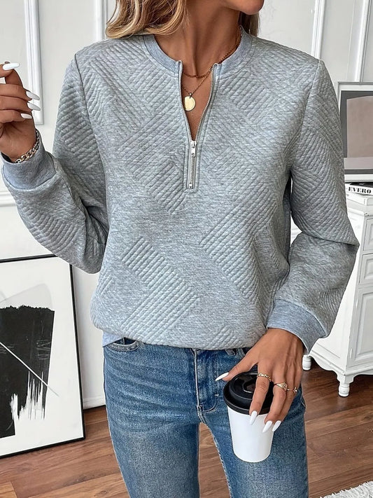 Trendsi Quarter Zip Textured Long Sleeve Sweatshirt